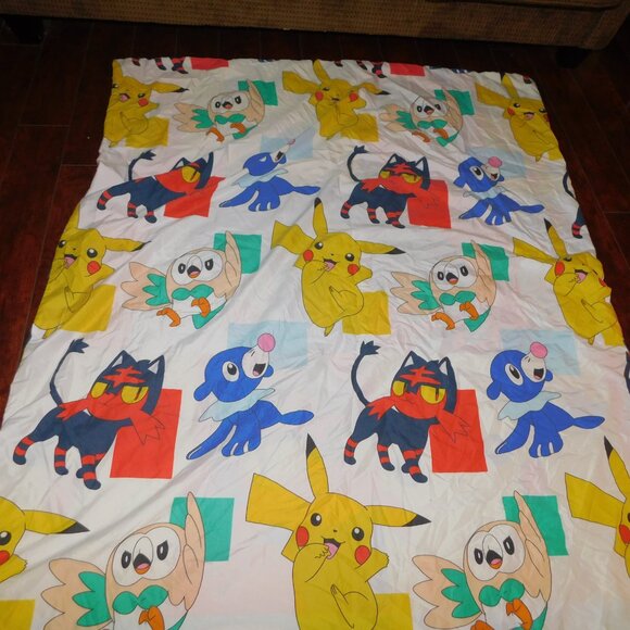 Pokemon Reversible Twin Duvet Cover & Pillowcase Rowlet Litten Poppilo Pikachu - Picture 2 of 9